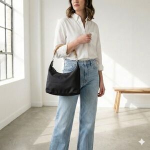 Vintage Gucci 90s / Y2K black nylon bamboo handle shoulder bag